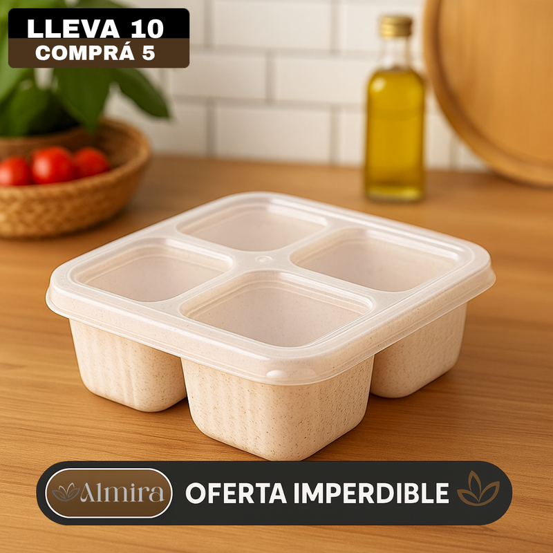 [Llevá 10 Pagá 5] Recipientes Resistentes para Snack de 4 Compartimentos con Tapa Antifugas