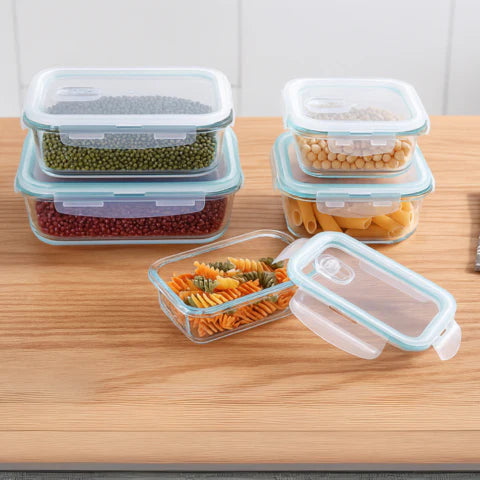 Conjunto de Recipientes Organizadores de Vidrio Templado con Tapa Antiderrame +REGALO: Porta Condimentos