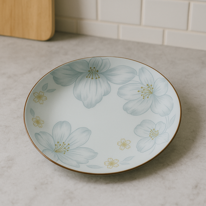 Kit 10 Platos de Cerámica Sakura con Pintura Artesanal (Belleza y Sofisticación en Tu Mesa!) + 10 Vasos Aruba