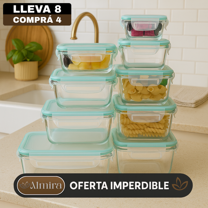 [Pagás 4, Te Llevás 8] Set de Recipientes Herméticos de Vidrio Templado