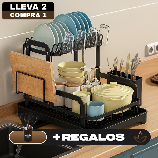 Escurridor 3 en 1 de Acero Inoxidable Multifuncional con Asas Plegables y Base Antideslizante + REGALO: Kit de Utensilios de Cocina