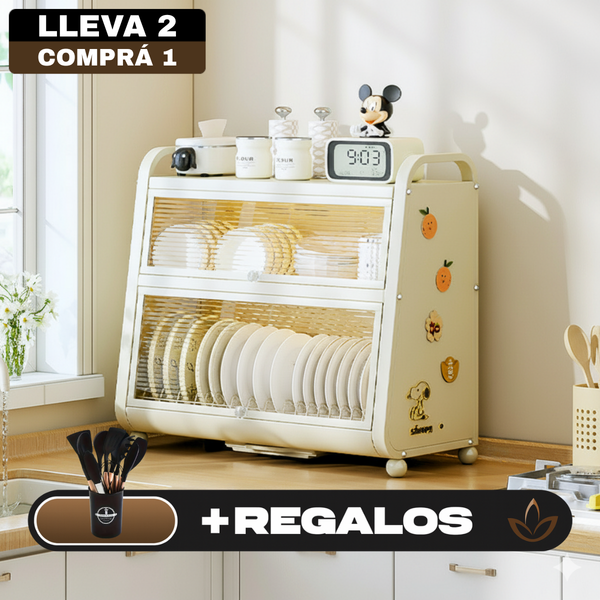 [Llevá 2 Pagá 1] Organizador de Platos MyLife en Acero Inoxidable con Vidrio Templado y Divisiones Inteligentes +REGALO: Kit de Utensilios de Cocina